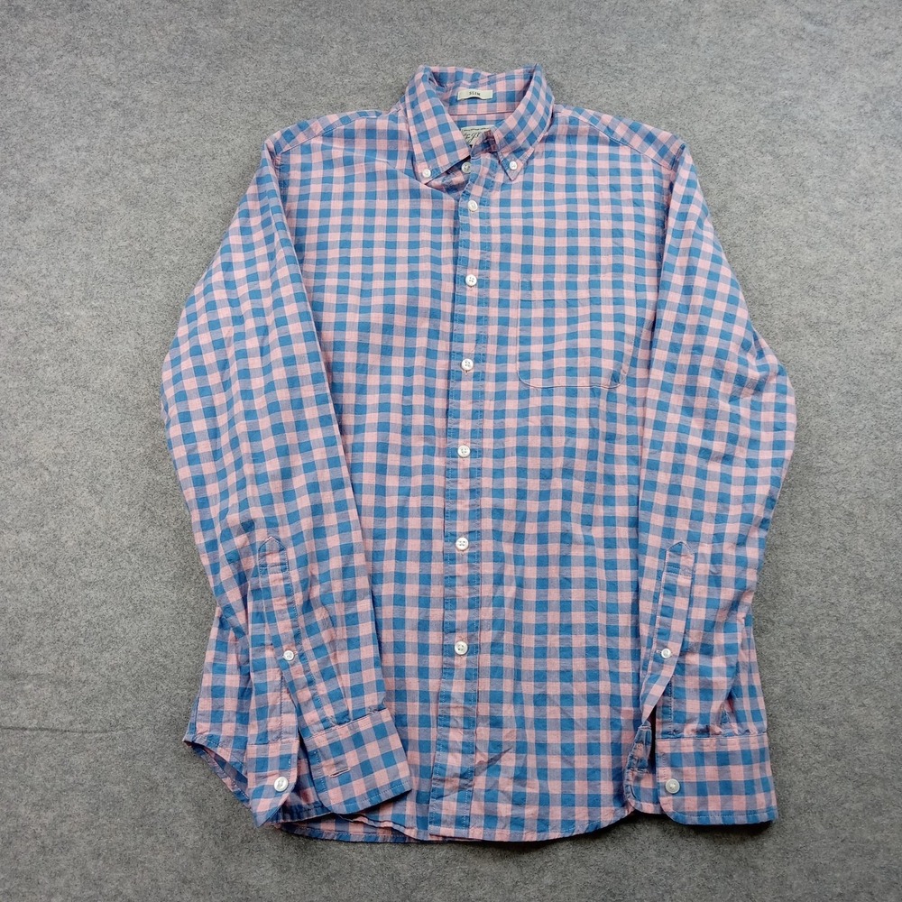 J Crew Shirt Mens Small Blue Pink Check Slim Fit Button Down Long Sleeve Casual